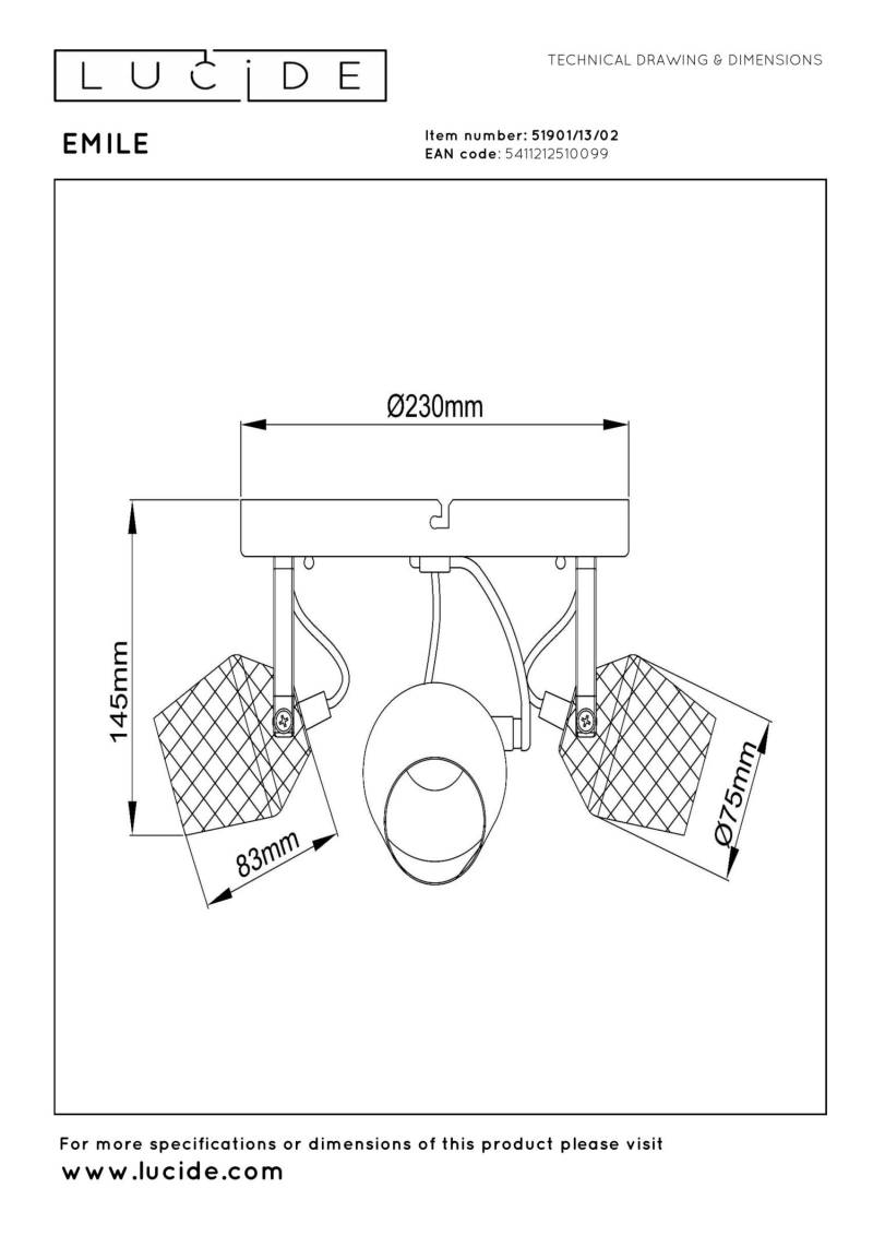 Lucide EMILE - Ceiling spotlight - Ø 23 cm - 3xGU10 - Matt Gold / Brass